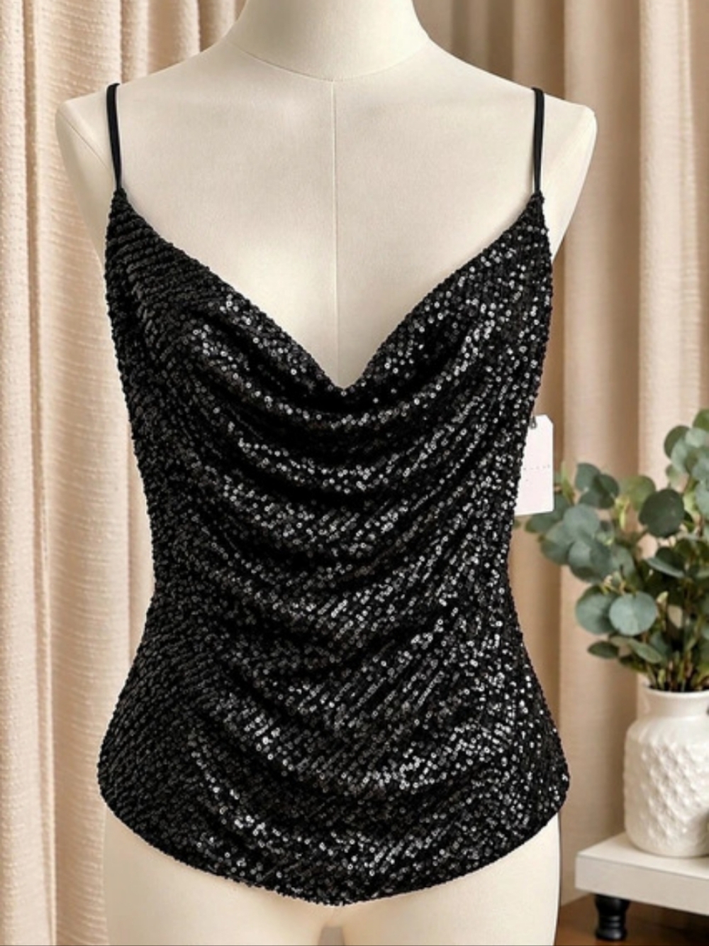 LEITH * Black Sequin Cowl Neck Camisole